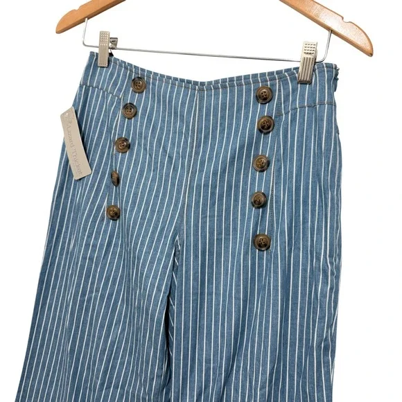 NWT Lightweight Wide Leg Sailor Pants Women's Small Coastal Preppy Nautical - Picture 2 of 10